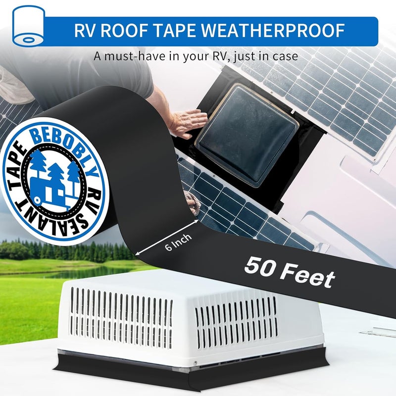 BEBOBLY Butyl Sealant Tape Waterproof,RV Roof Tape Black,6 Inch X 50 Foot Leak Repair Sealant Tape，UV & Waterproof for RV Roof,Window,Camper, Boat,Pipe Sealing Black - Image 3